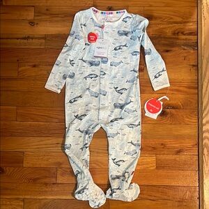 Magnetic Me Blue and White Whale Print Footie One Piece